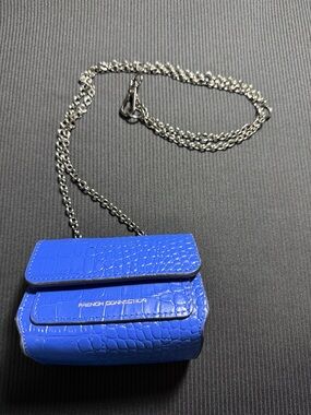 French Connection Cobalt Croc-Embossed Mini Crossbody with Silver Chain